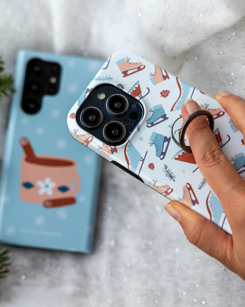Fekete telefongyűrű téli mintás tokon